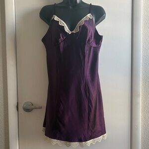 Gilligan & Omalley Silky Purple Lace-Trim Slip Romantic Nightgown Intimates SZ L